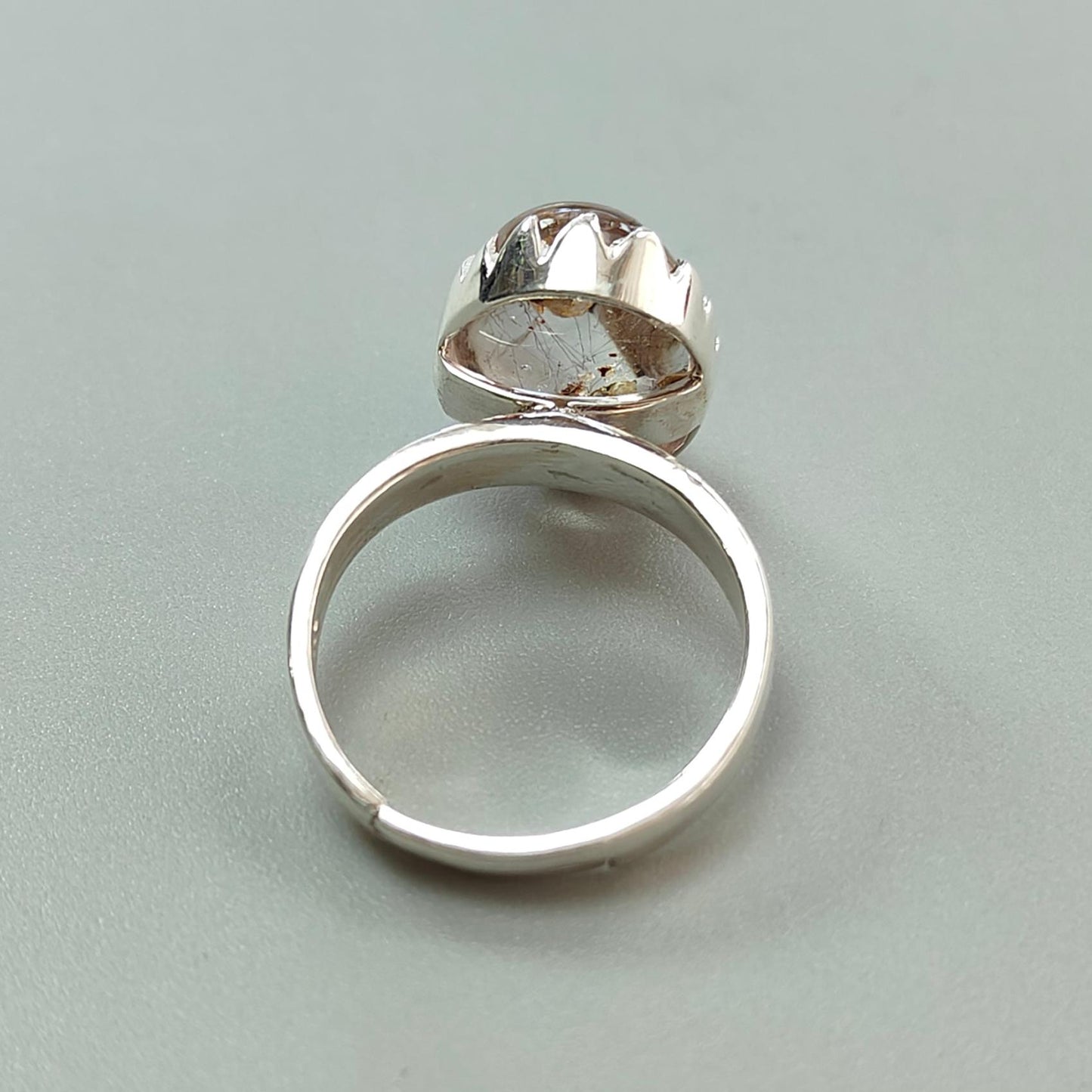 Amethyst Plain Silver Ring: 5.14gms Natural Untreated Super Seven Amethyst Fancy Shape Plain 925 Sterling Silver Bezel Set Adjustable Ring