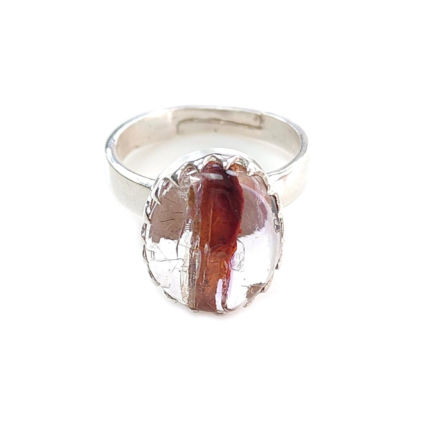 Amethyst Plain Silver Ring: 5.16gms Natural Untreated Super Seven Amethyst Oval Shape Plain 925 Sterling Silver Bezel Set Adjustable Ring