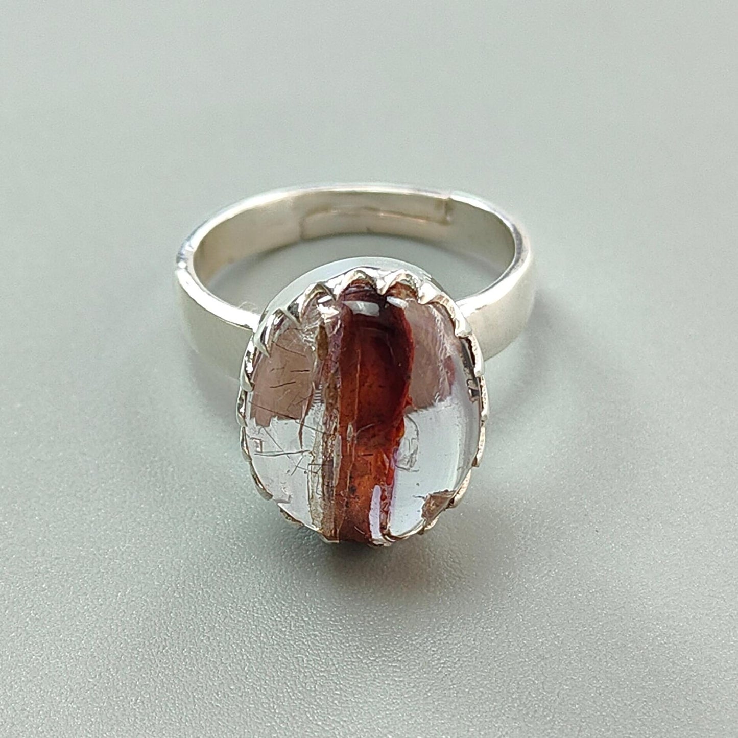 Amethyst Plain Silver Ring: 5.16gms Natural Untreated Super Seven Amethyst Oval Shape Plain 925 Sterling Silver Bezel Set Adjustable Ring