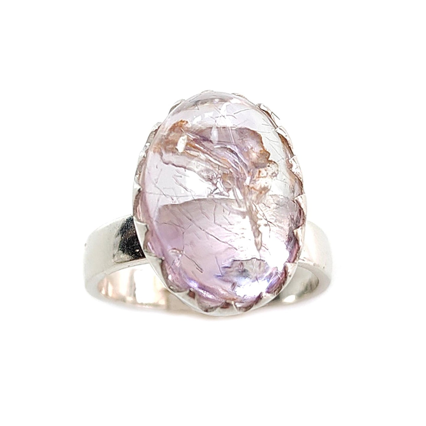 Amethyst Plain Silver Ring: 5.47gms Natural Untreated Super Seven Amethyst Oval Shape Plain 925 Sterling Silver Bezel Set Adjustable Ring