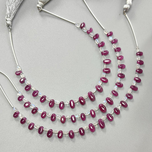 Purple Ruby Rainbow Moonstone Loose Beads: 31.20Cts Natural Untreated Ruby Gemstone Plain Oval Cushion Shape 7*4mm - 9.5mm