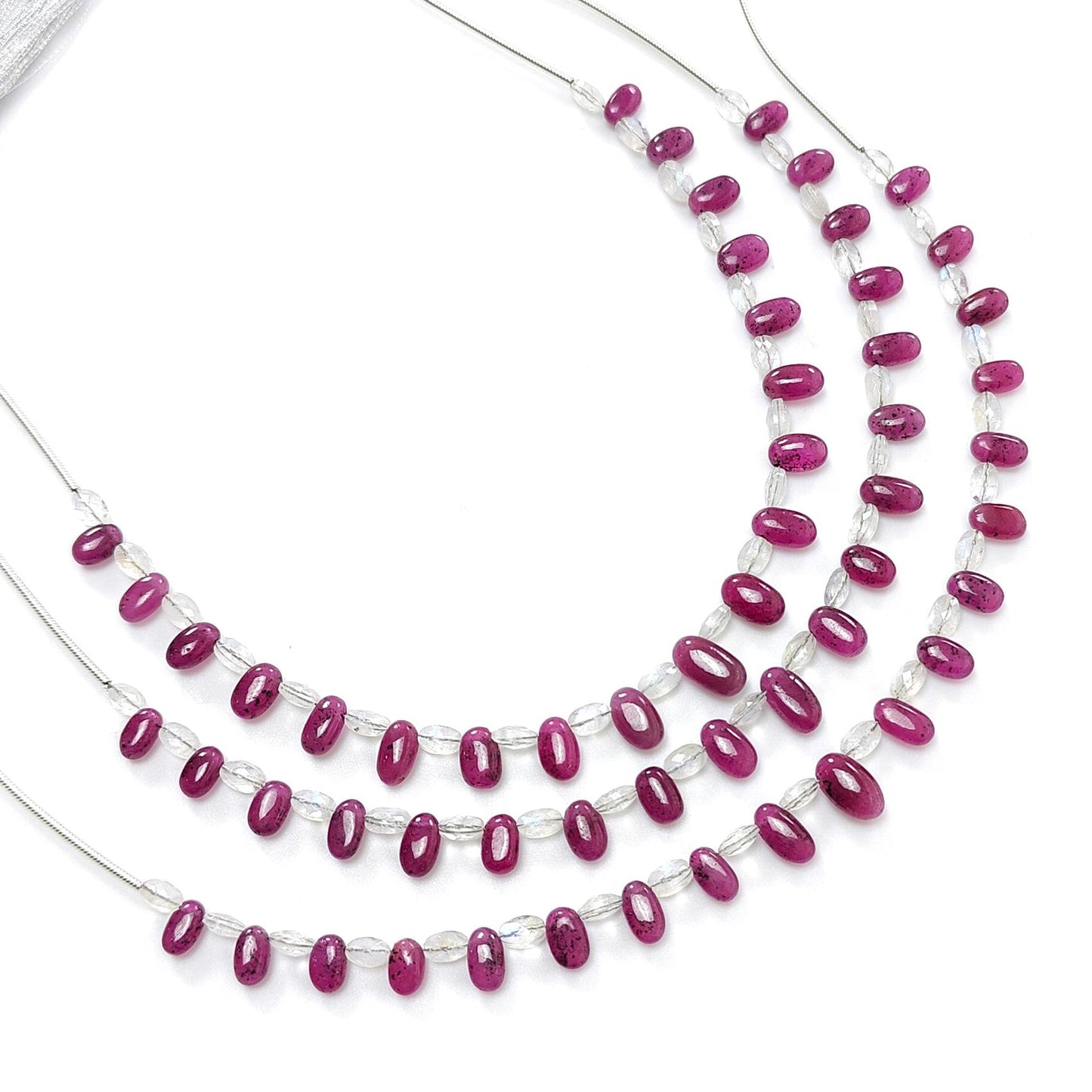 Purple Ruby Rainbow Moonstone Loose Beads: 31.20Cts Natural Untreated Ruby Gemstone Plain Oval Cushion Shape 7*4mm - 9.5mm