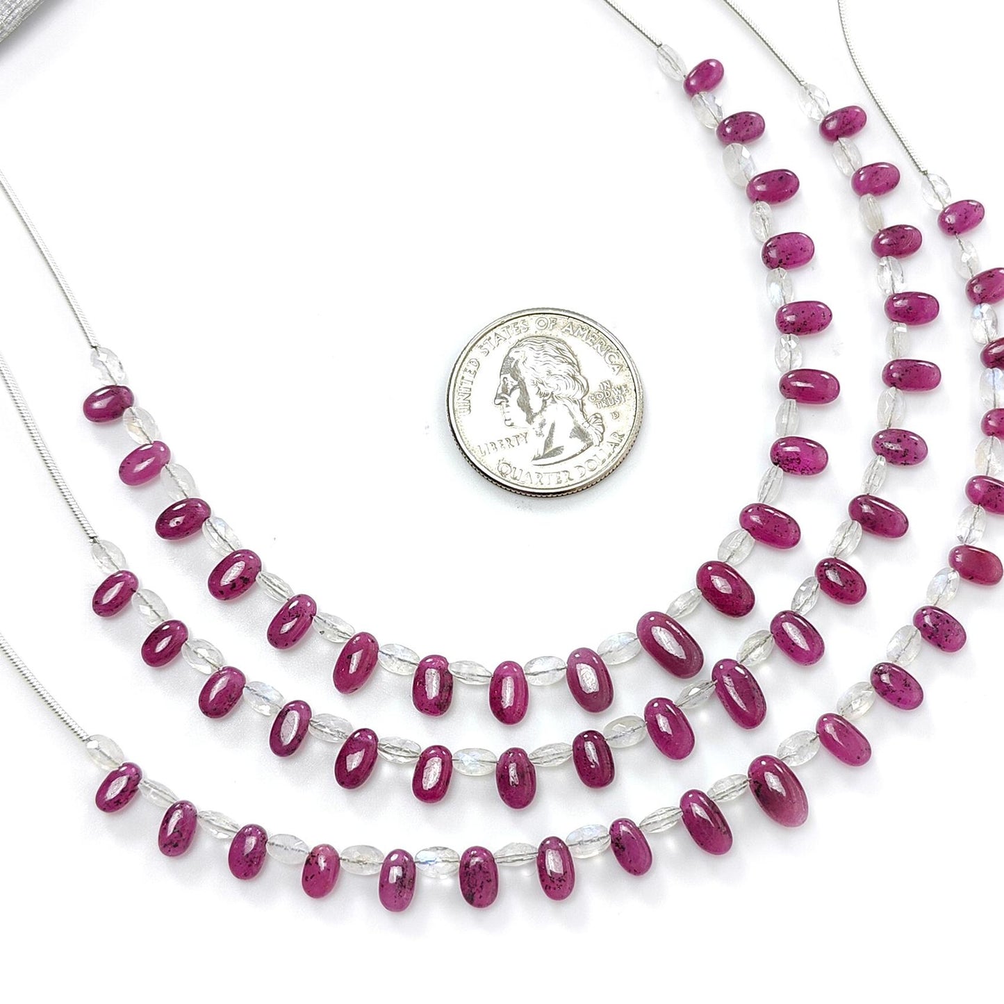 Purple Ruby Rainbow Moonstone Loose Beads: 31.20Cts Natural Untreated Ruby Gemstone Plain Oval Cushion Shape 7*4mm - 9.5mm