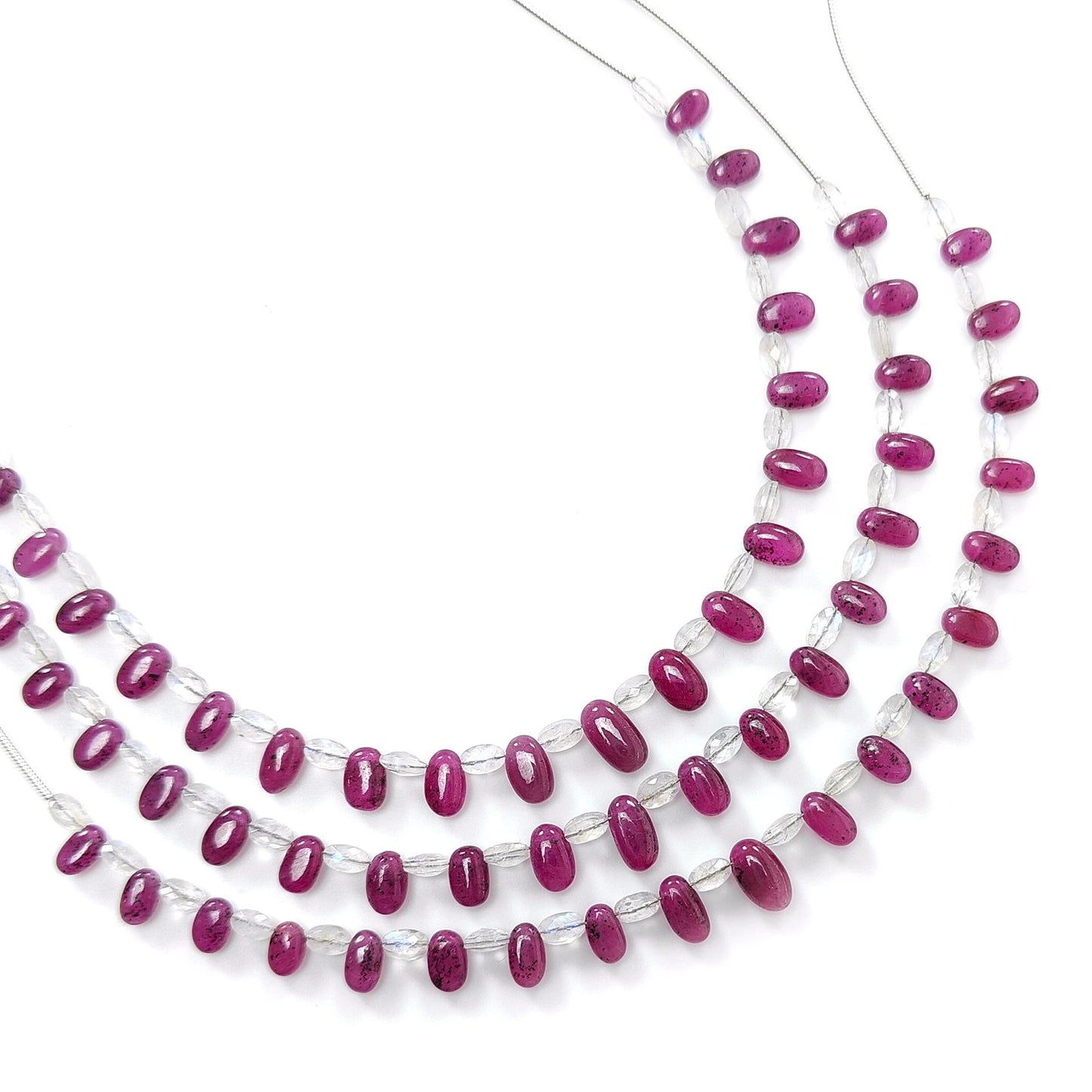 Purple Ruby Rainbow Moonstone Loose Beads: 31.20Cts Natural Untreated Ruby Gemstone Plain Oval Cushion Shape 7*4mm - 9.5mm