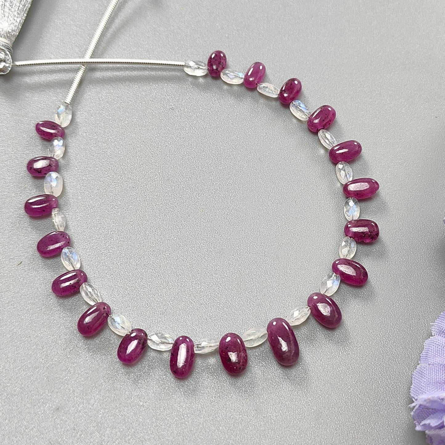 Purple Ruby Rainbow Moonstone Loose Beads: 31.20Cts Natural Untreated Ruby Gemstone Plain Oval Cushion Shape 7*4mm - 9.5mm