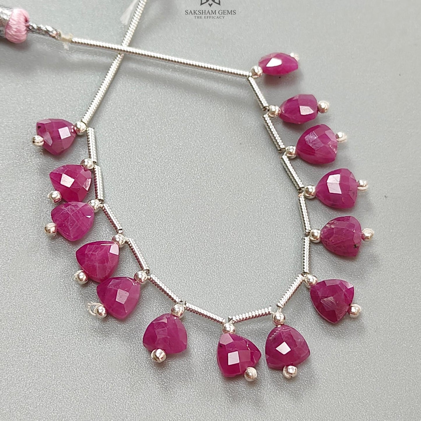 Ruby Checker Faceted Loose Beads: Natural Untreated Red Ruby Gemstone Triangle Shape 925 Sterling Silver Beads For Jewelry