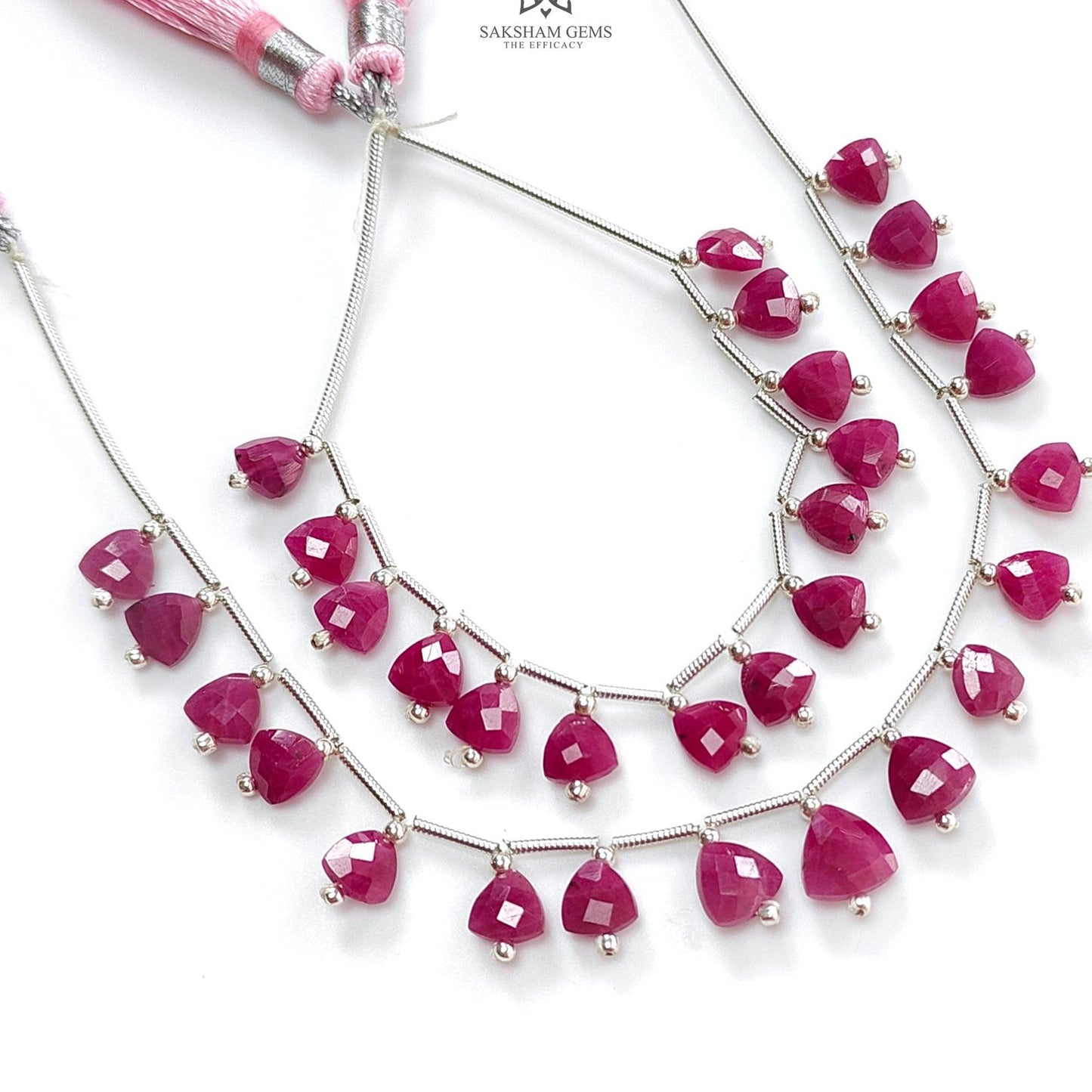 Ruby Checker Faceted Loose Beads: Natural Untreated Red Ruby Gemstone Triangle Shape 925 Sterling Silver Beads For Jewelry