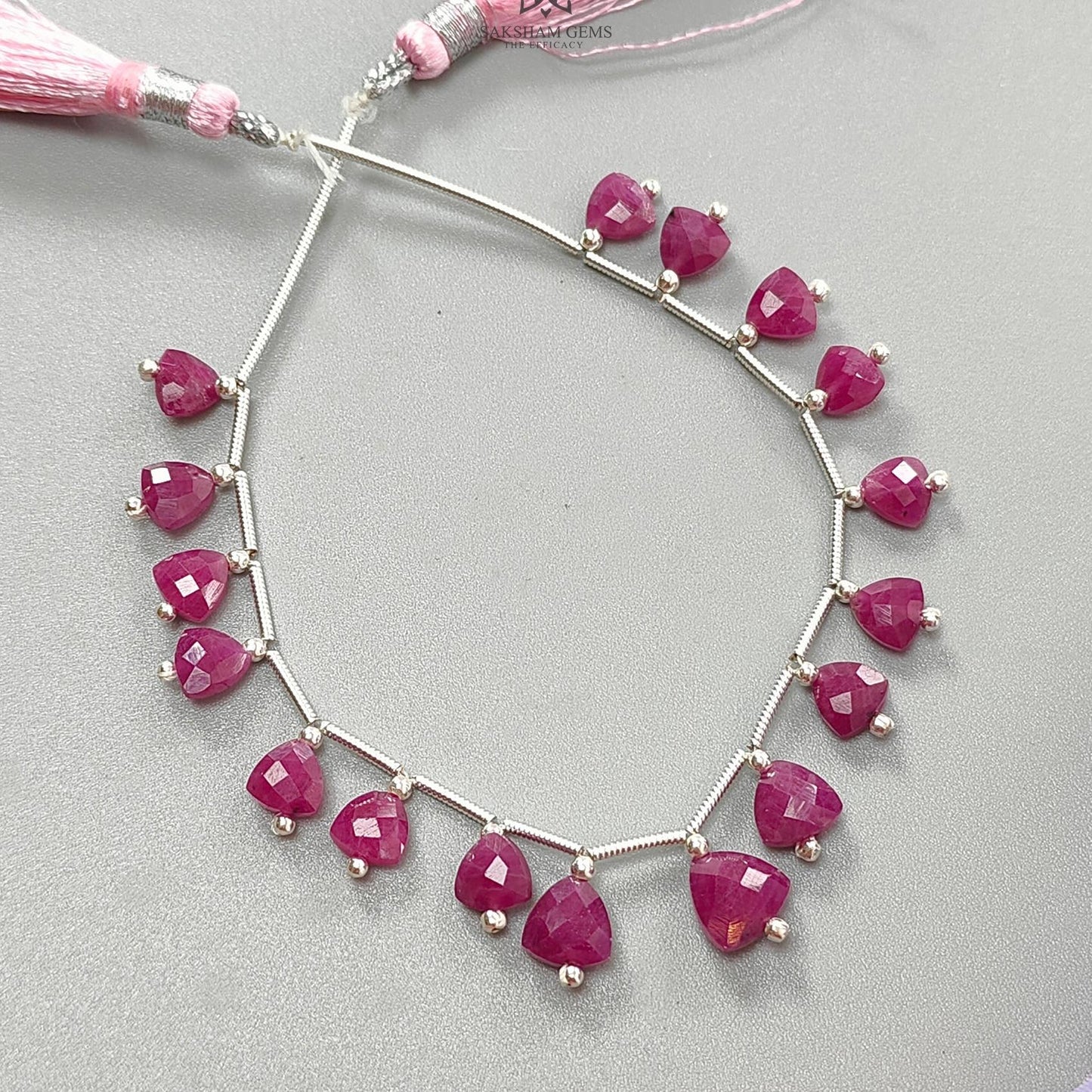 Ruby Checker Faceted Loose Beads: Natural Untreated Red Ruby Gemstone Triangle Shape 925 Sterling Silver Beads For Jewelry