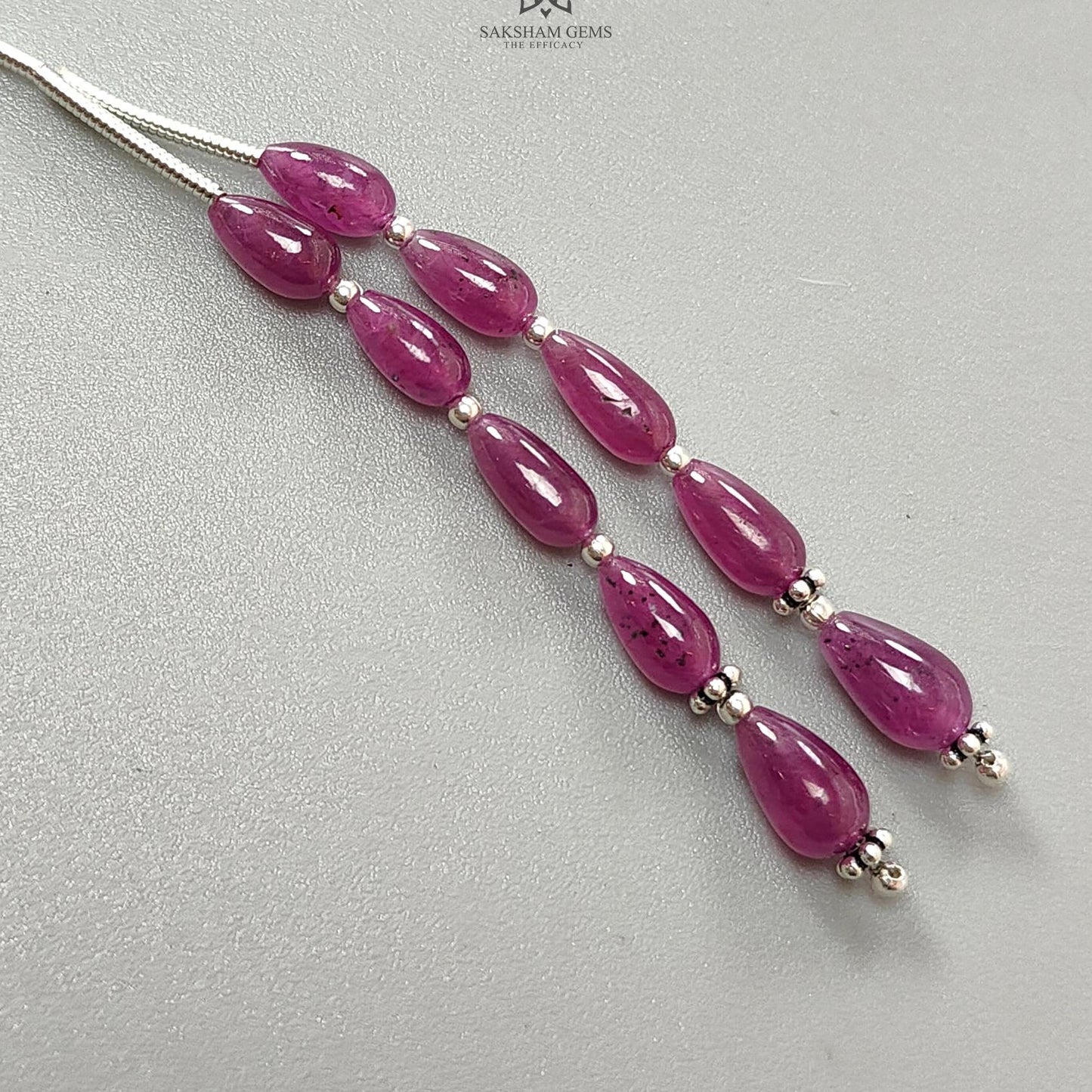 Purple Ruby Teardrop Loose Beads: 17.30Cts Natural Untreated Ruby Gemstone 925 Sterling Silver 2" 7mm - 8mm Plain Beads