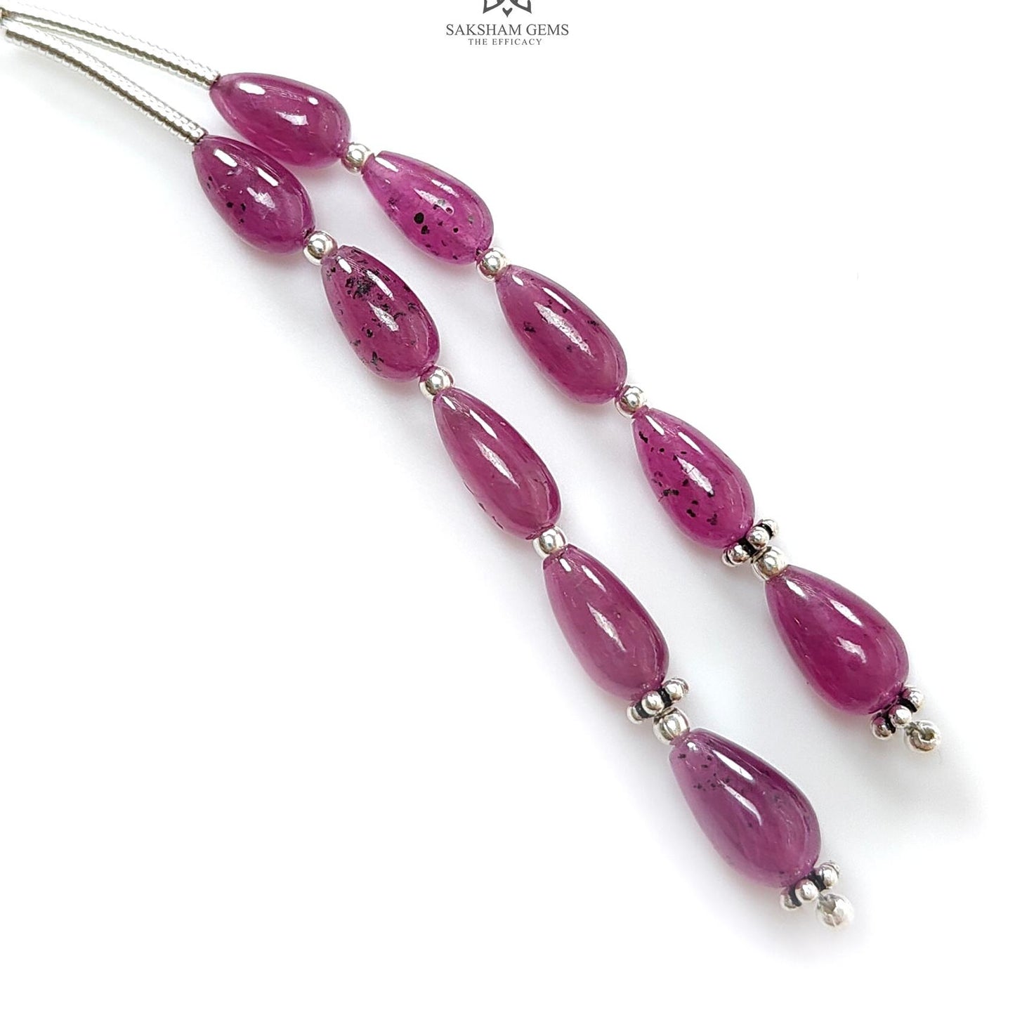 Purple Ruby Teardrop Loose Beads: 17.30Cts Natural Untreated Ruby Gemstone 925 Sterling Silver 2" 7mm - 8mm Plain Beads