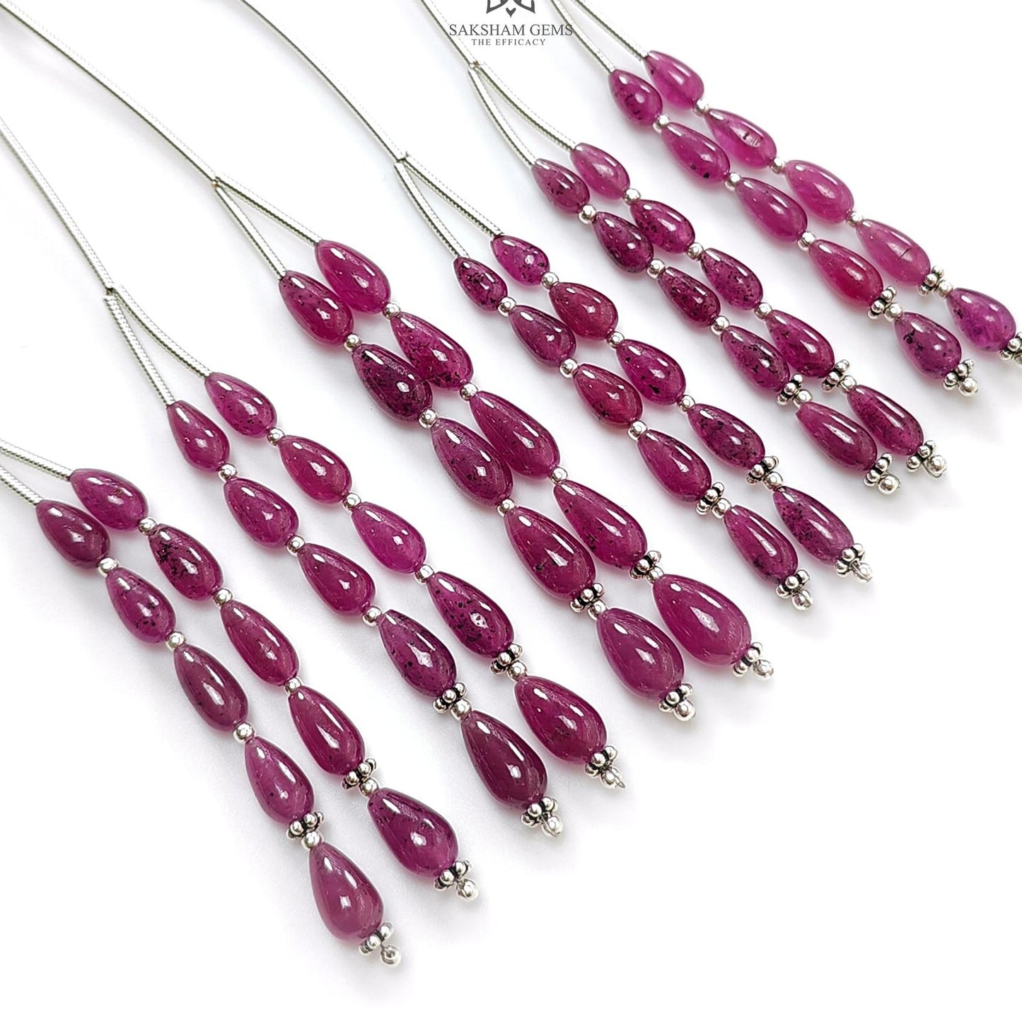 Purple Ruby Teardrop Loose Beads: 17.30Cts Natural Untreated Ruby Gemstone 925 Sterling Silver 2" 7mm - 8mm Plain Beads