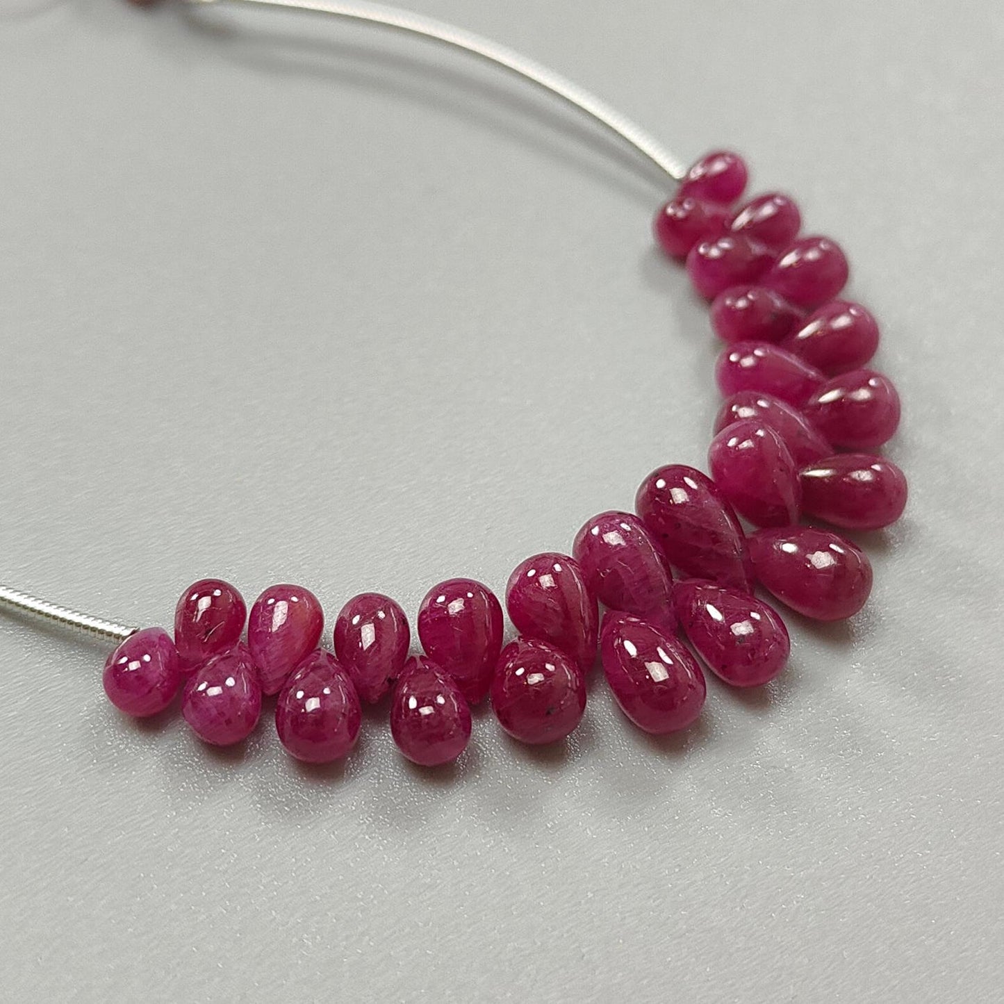 Red Ruby Smooth Loose Beads: 36.40cts Natural Untreated Ruby Gemstone Plain Teardrop Beads 5mm - 10mm, 2.90" Strand July Birthstone