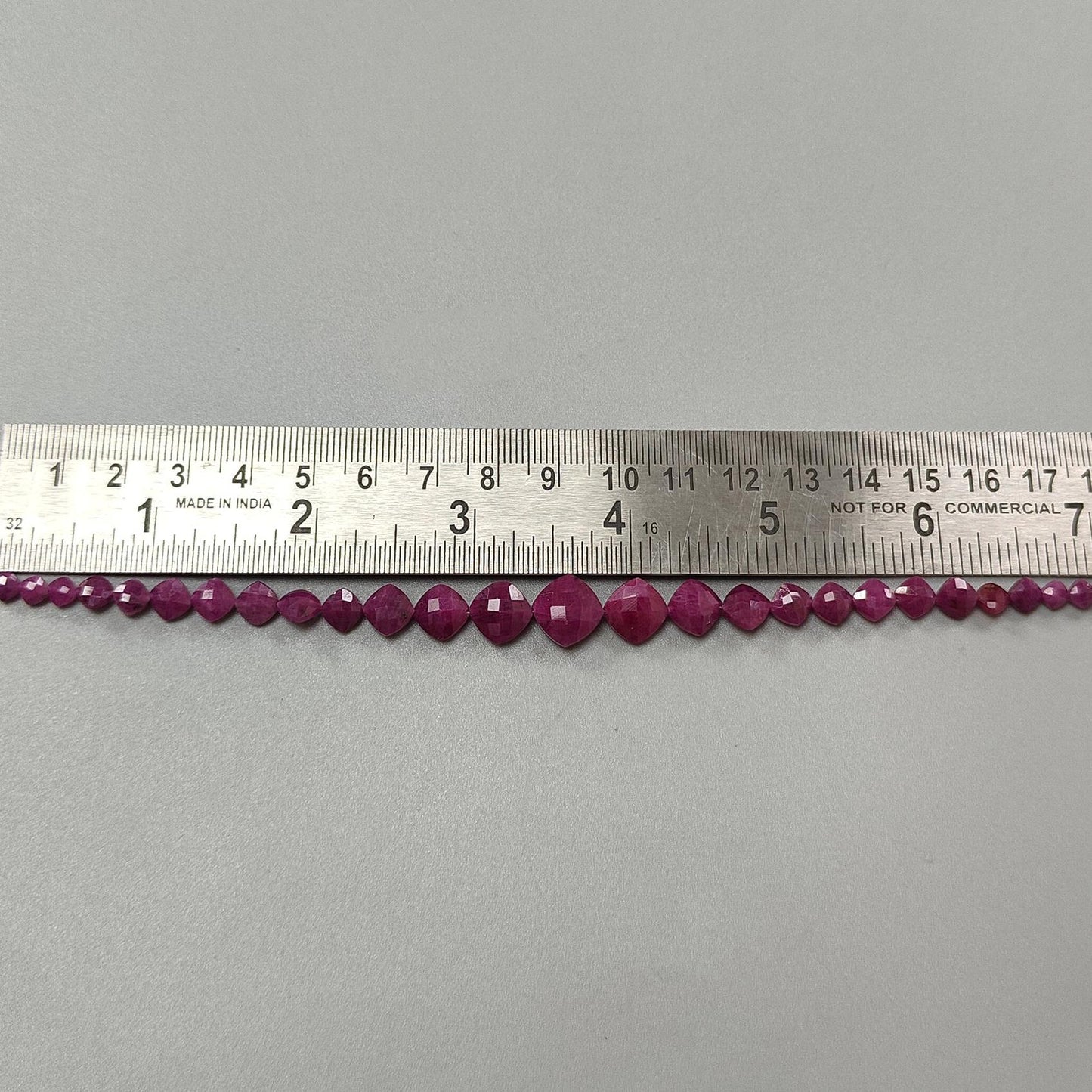 Red Ruby Faceted Loose Beads: 46.20cts Natural Untreated Unheated Ruby Gemstone Checker Cut Briolette Cushion Beads 4mm - 10mm, 7" Strand