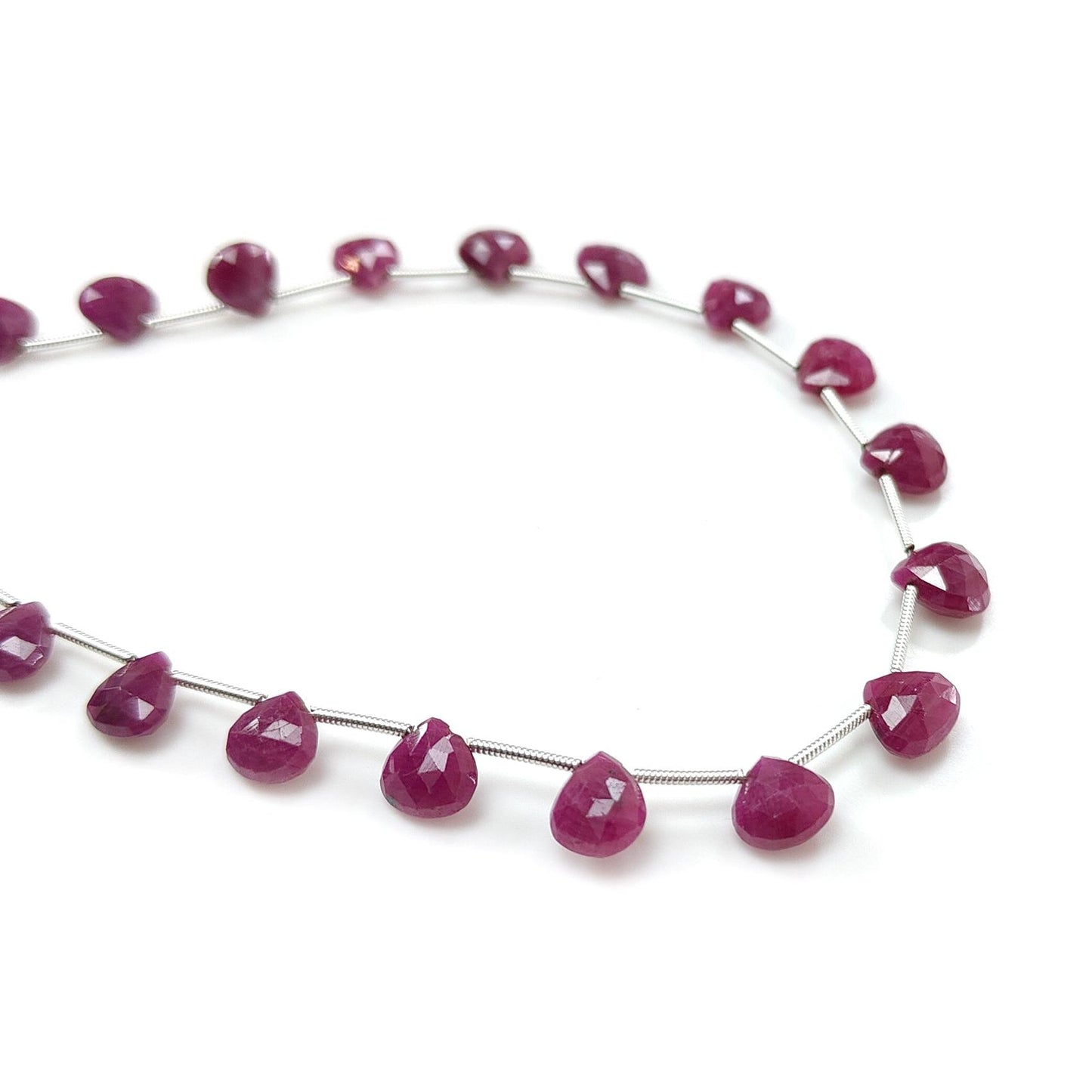 Red Ruby Faceted Loose Beads: 51.10cts Natural Untreated Unheated Ruby Gemstone Checker Cut Briolette Heart Shape Beads 6mm - 9mm