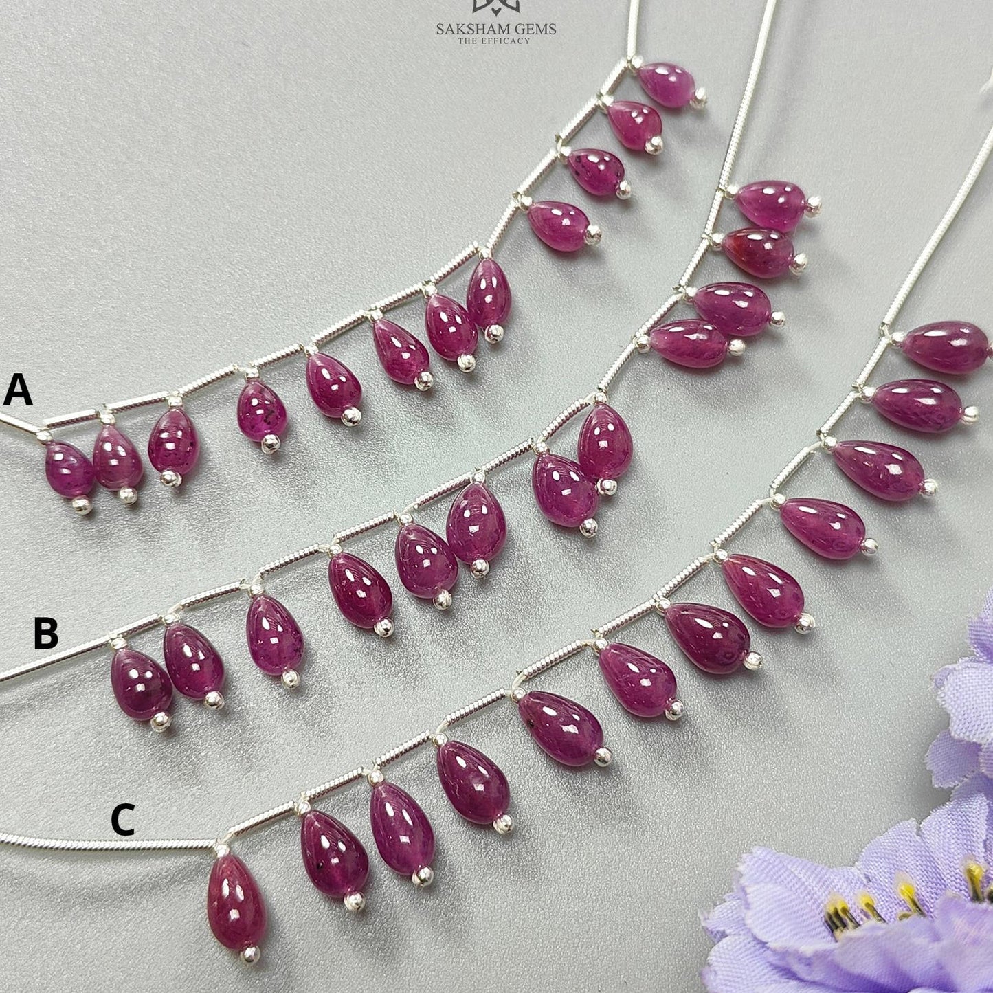 Purple Ruby Teardrop Loose Beads : Natural Untreated Ruby Gemstone 925 Sterling Silver Plain Beads For Jewelry