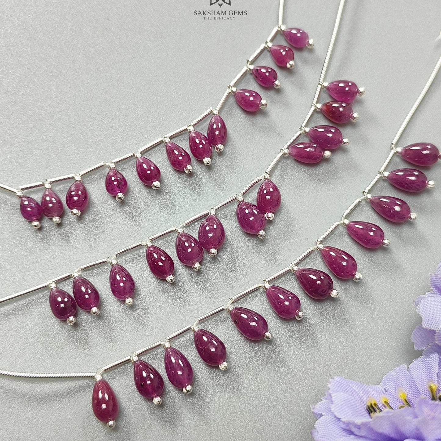 Purple Ruby Teardrop Loose Beads : Natural Untreated Ruby Gemstone 925 Sterling Silver Plain Beads For Jewelry