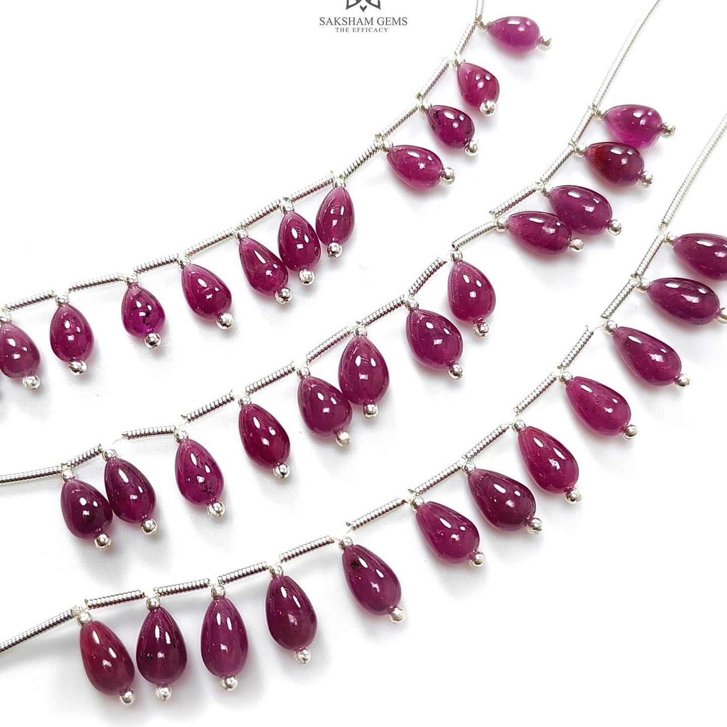 Purple Ruby Teardrop Loose Beads : Natural Untreated Ruby Gemstone 925 Sterling Silver Plain Beads For Jewelry