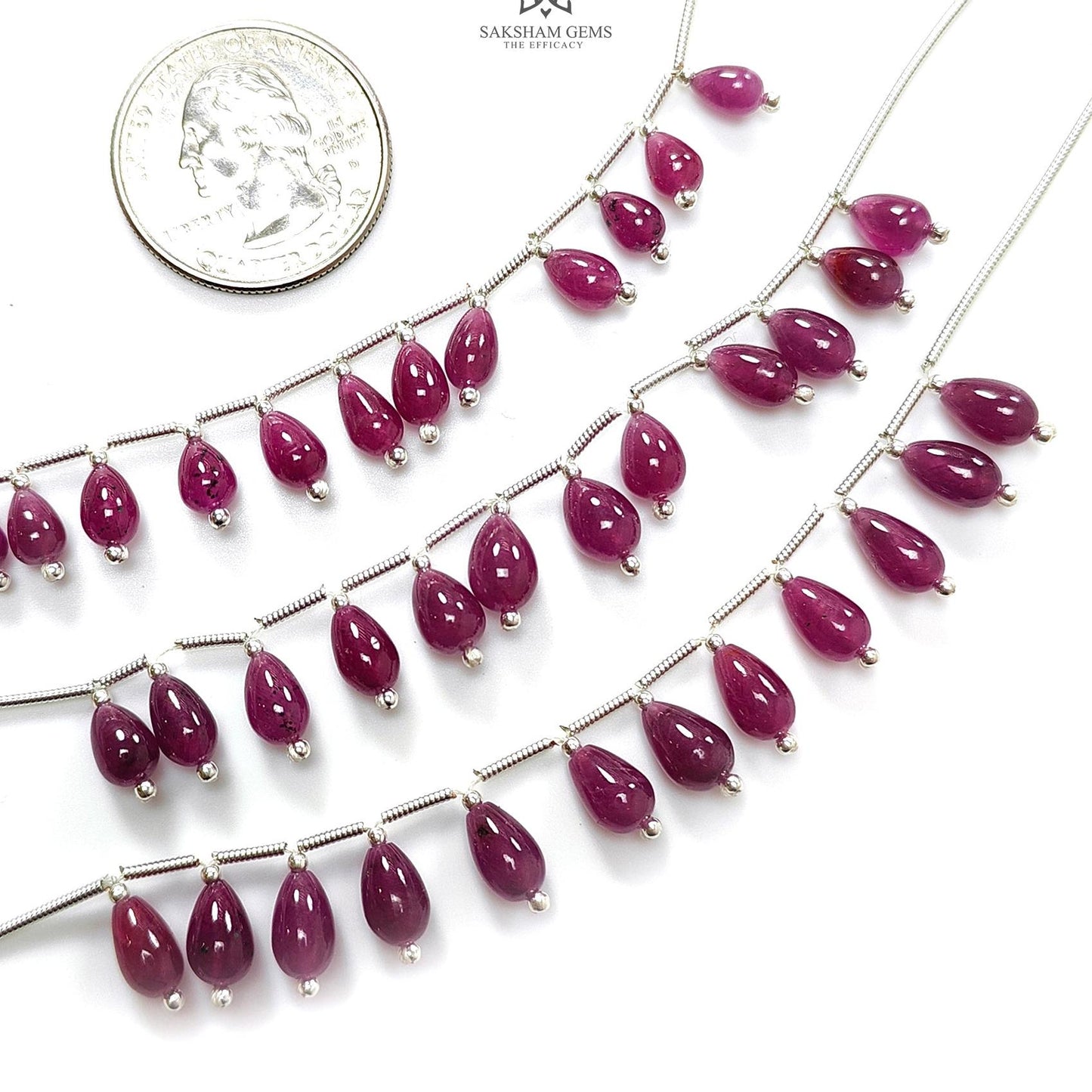 Purple Ruby Teardrop Loose Beads : Natural Untreated Ruby Gemstone 925 Sterling Silver Plain Beads For Jewelry
