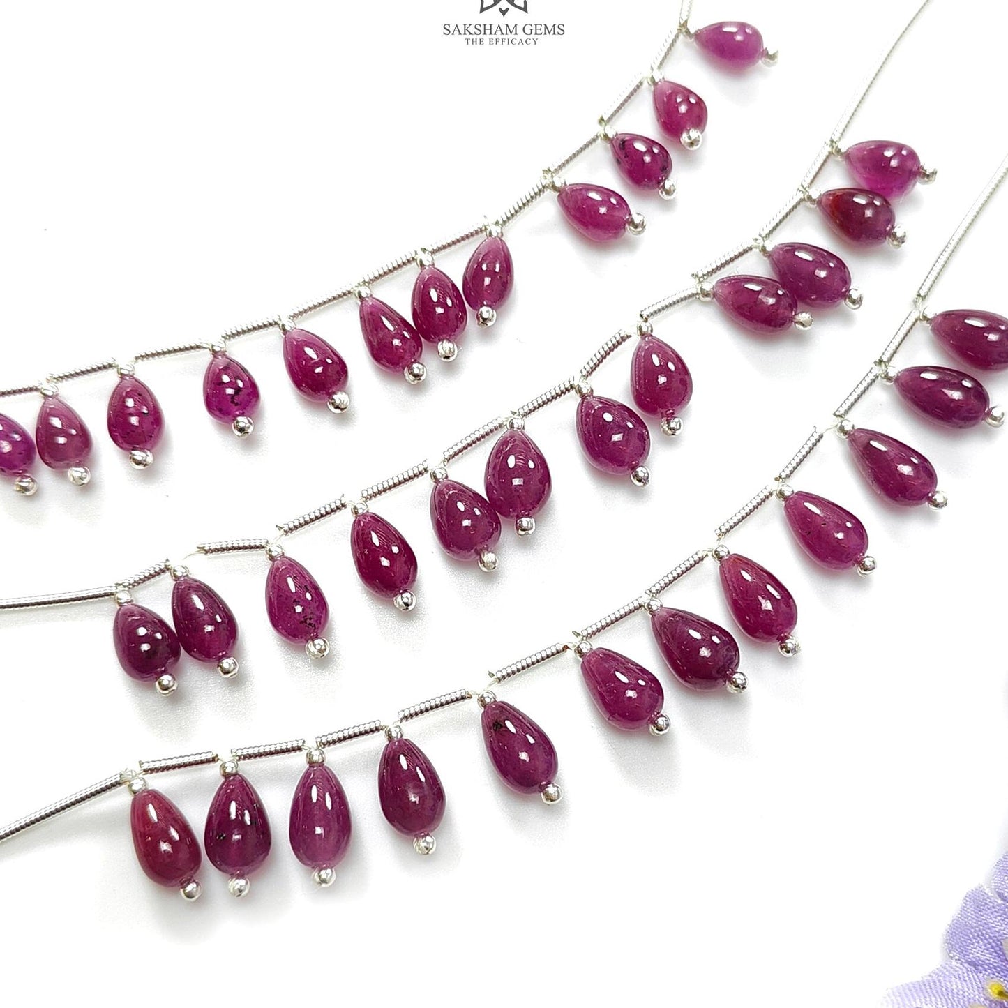 Purple Ruby Teardrop Loose Beads : Natural Untreated Ruby Gemstone 925 Sterling Silver Plain Beads For Jewelry