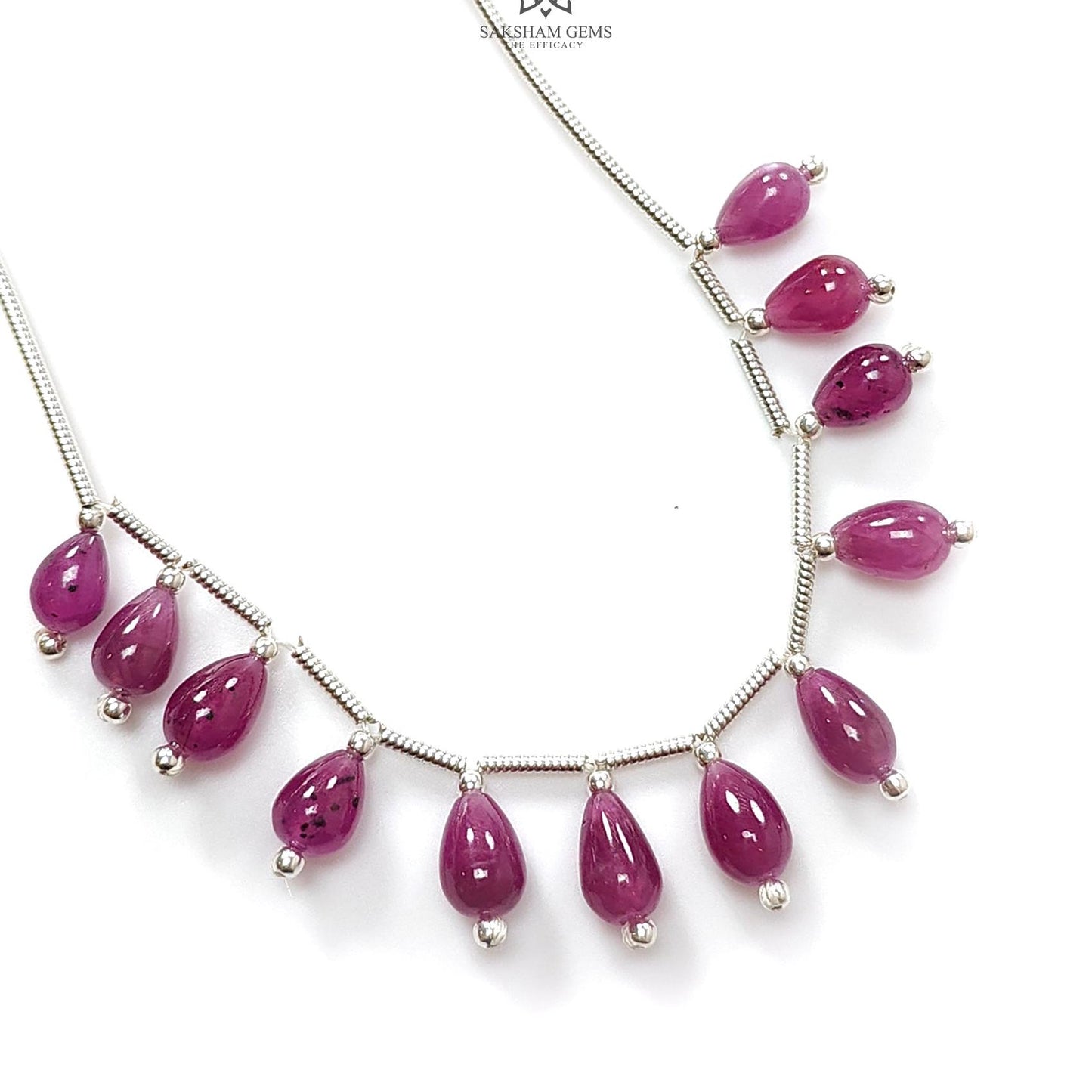 Purple Ruby Teardrop Loose Beads : Natural Untreated Ruby Gemstone 925 Sterling Silver Plain Beads For Jewelry