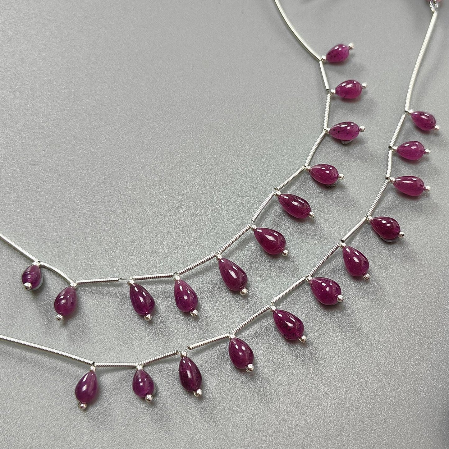 Purple Ruby Teardrop Loose Beads: 28.20Cts Natural Untreated Ruby Gemstone 925 Sterling Silver 6mm - 8mm Plain Beads