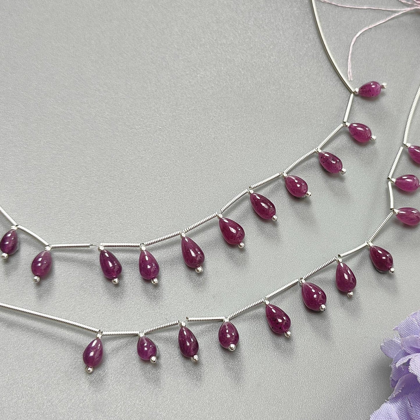 Purple Ruby Teardrop Loose Beads: 28.20Cts Natural Untreated Ruby Gemstone 925 Sterling Silver 6mm - 8mm Plain Beads