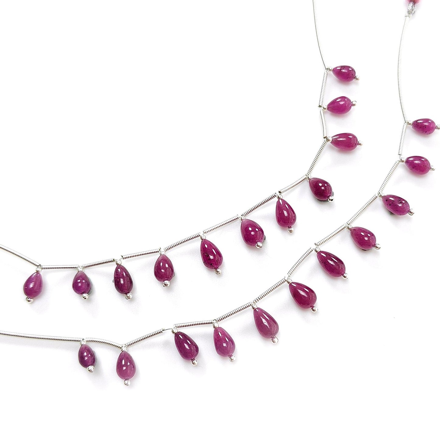 Purple Ruby Teardrop Loose Beads: 28.20Cts Natural Untreated Ruby Gemstone 925 Sterling Silver 6mm - 8mm Plain Beads