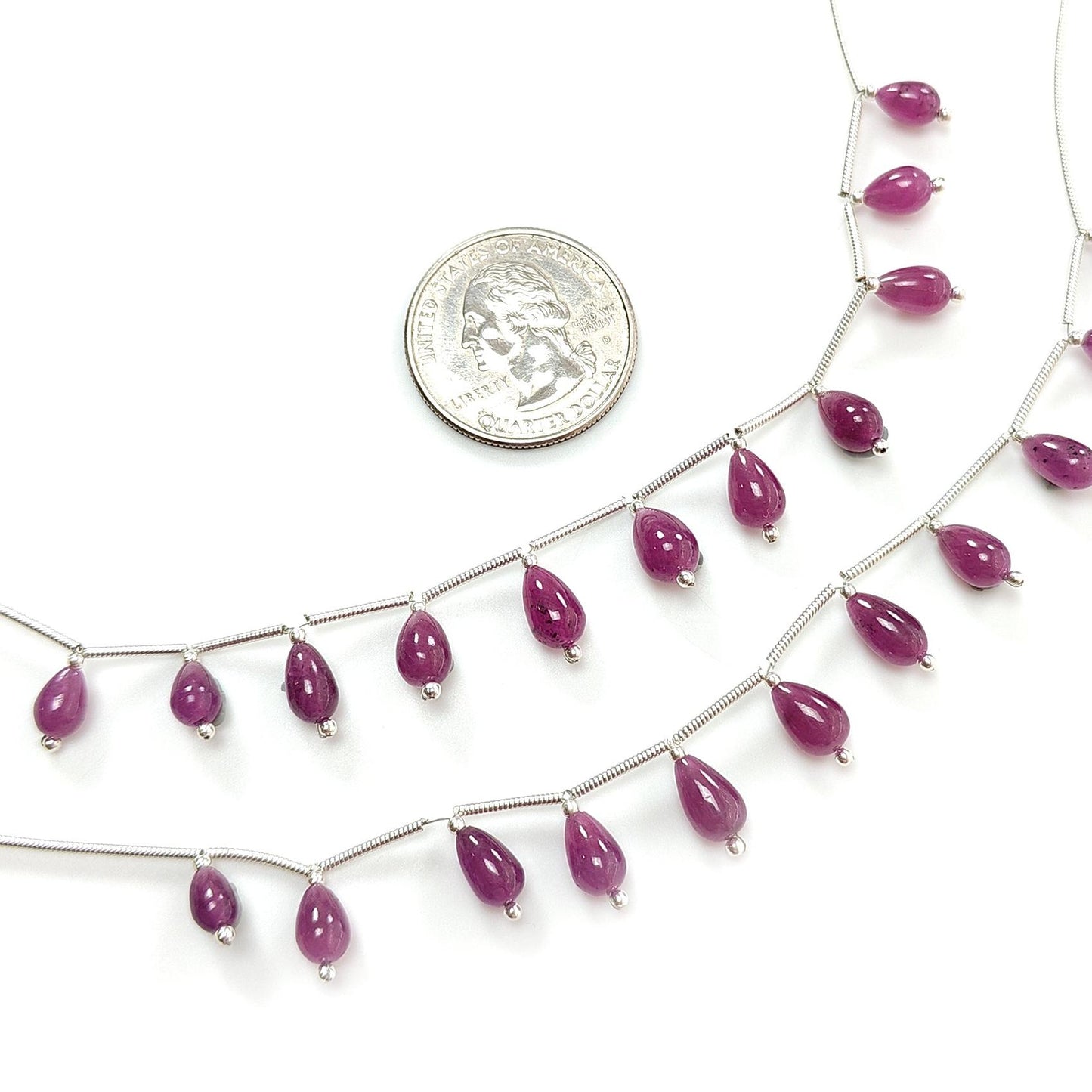 Purple Ruby Teardrop Loose Beads: 28.20Cts Natural Untreated Ruby Gemstone 925 Sterling Silver 6mm - 8mm Plain Beads
