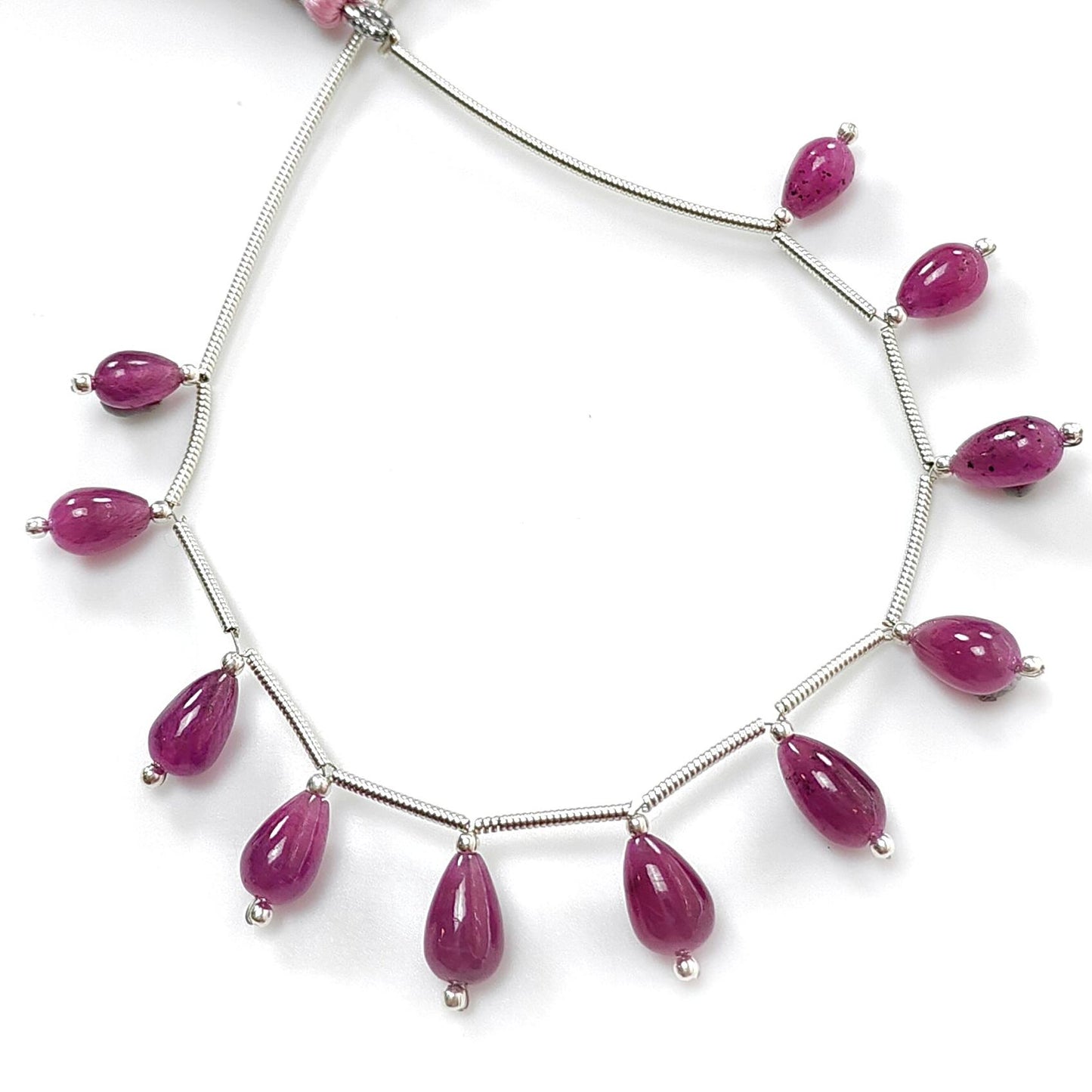 Purple Ruby Teardrop Loose Beads: 28.20Cts Natural Untreated Ruby Gemstone 925 Sterling Silver 6mm - 8mm Plain Beads