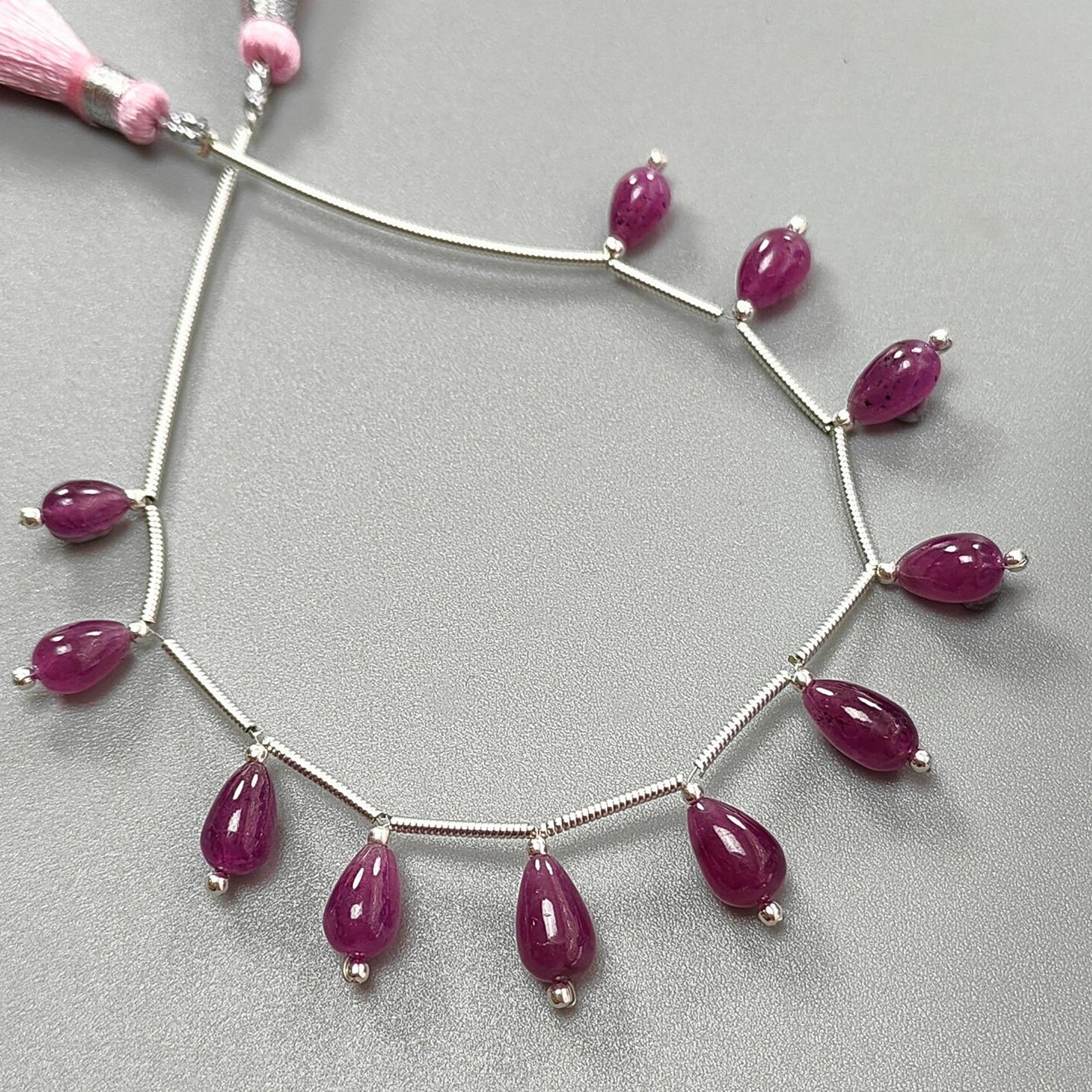 Purple Ruby Teardrop Loose Beads: 28.20Cts Natural Untreated Ruby Gemstone 925 Sterling Silver 6mm - 8mm Plain Beads