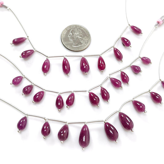 Purple Ruby Teardrop Loose Beads : Natural Untreated Ruby Gemstone 925 Sterling Silver Plain Beads For Jewelry