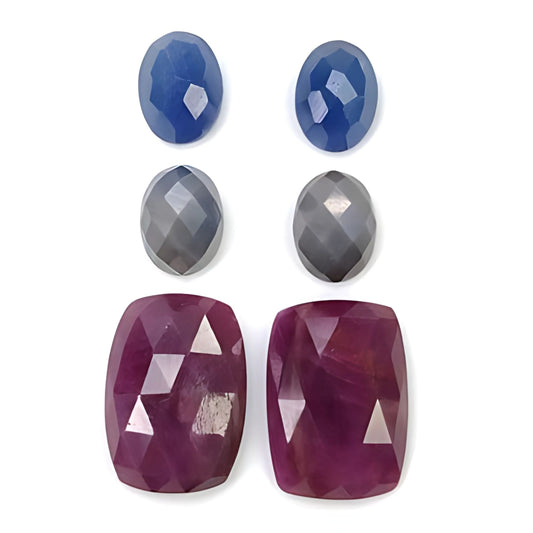 ruby, sapphire rose cut cushion & oval shape