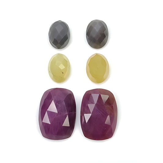 red ruby, multi sapphire cushion faceted cut