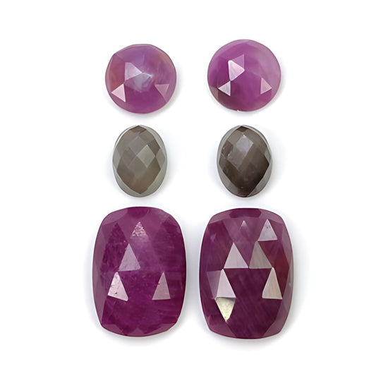 ruby, sapphire round & cushion faceted cut