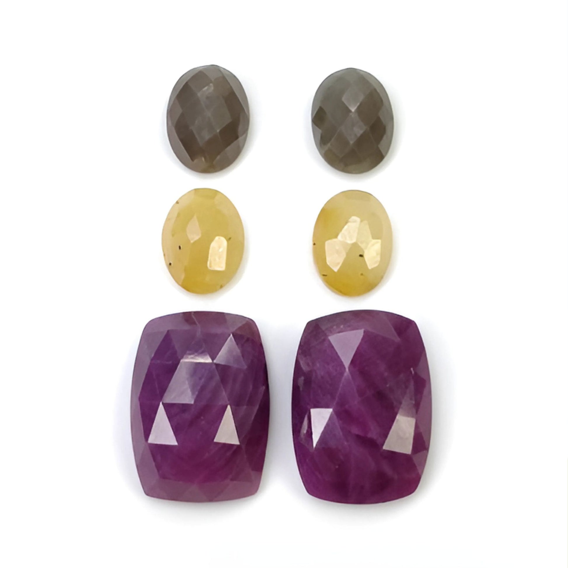 ruby & multi sapphire cushion, oval rose cut