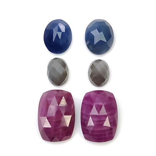 ruby, sapphire cushion faceted cut