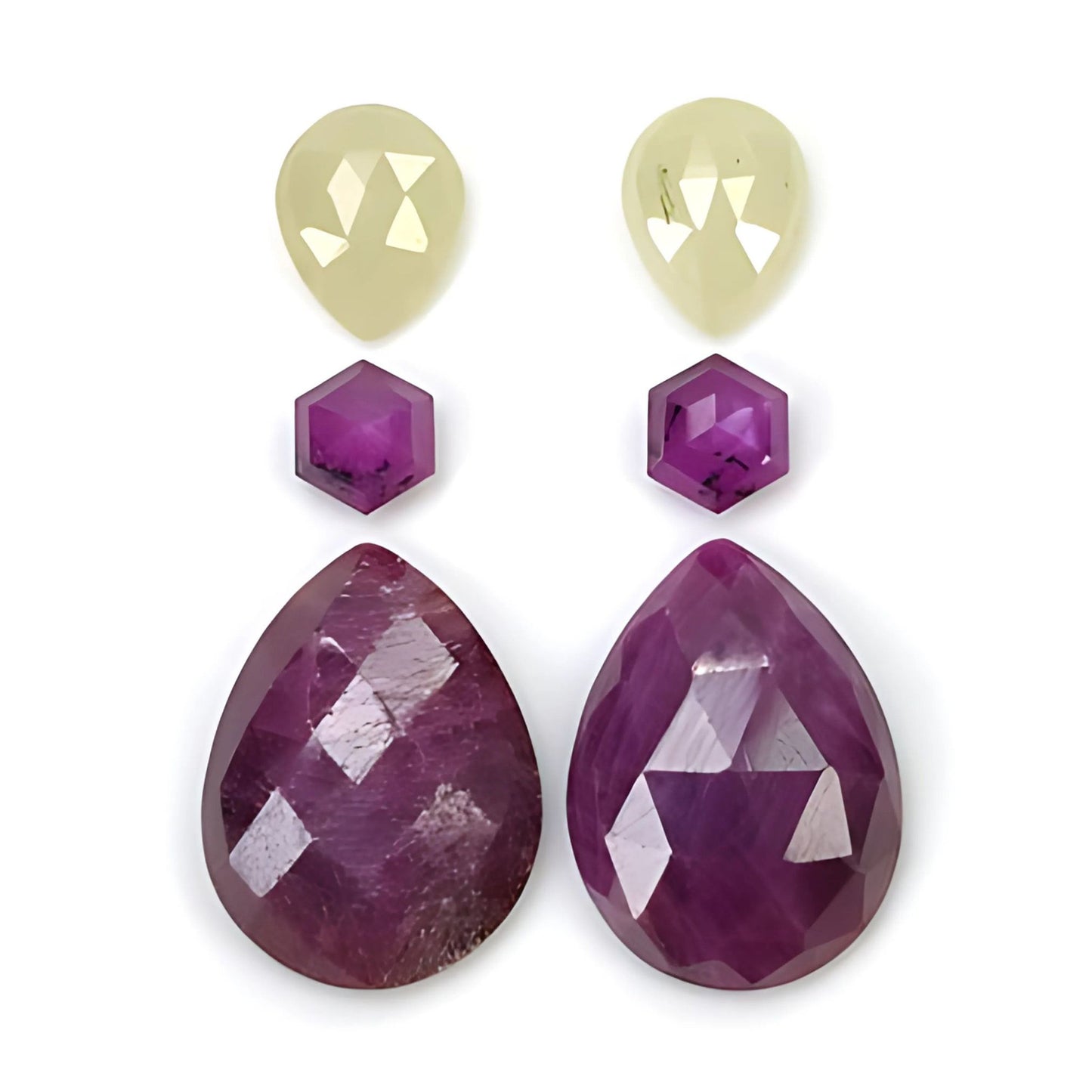 ruby & sapphire pear, hexagon rose cut
