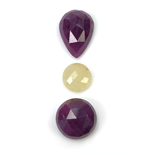 ruby, sapphire round & pear rose cut