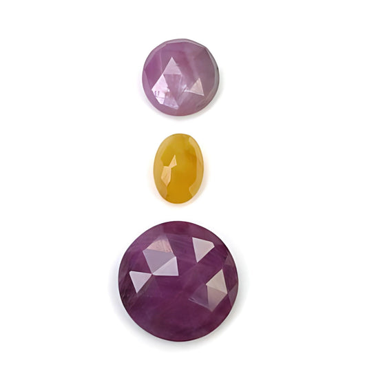 ruby, sapphire round rose, checker cut