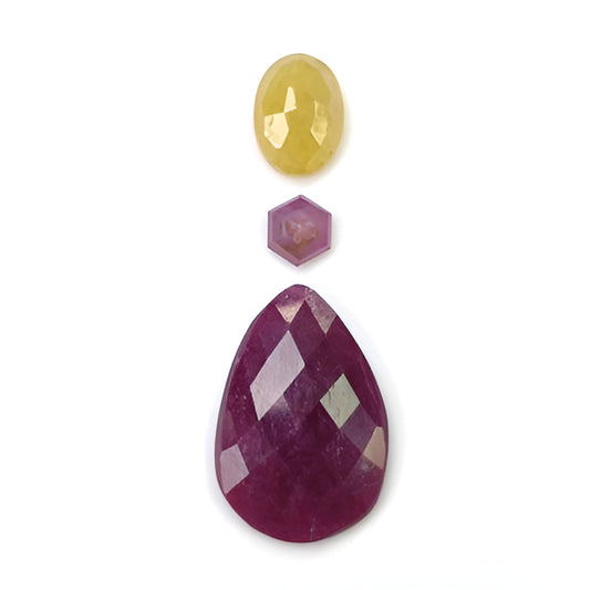 red ruby, multi sapphire pear rose cut