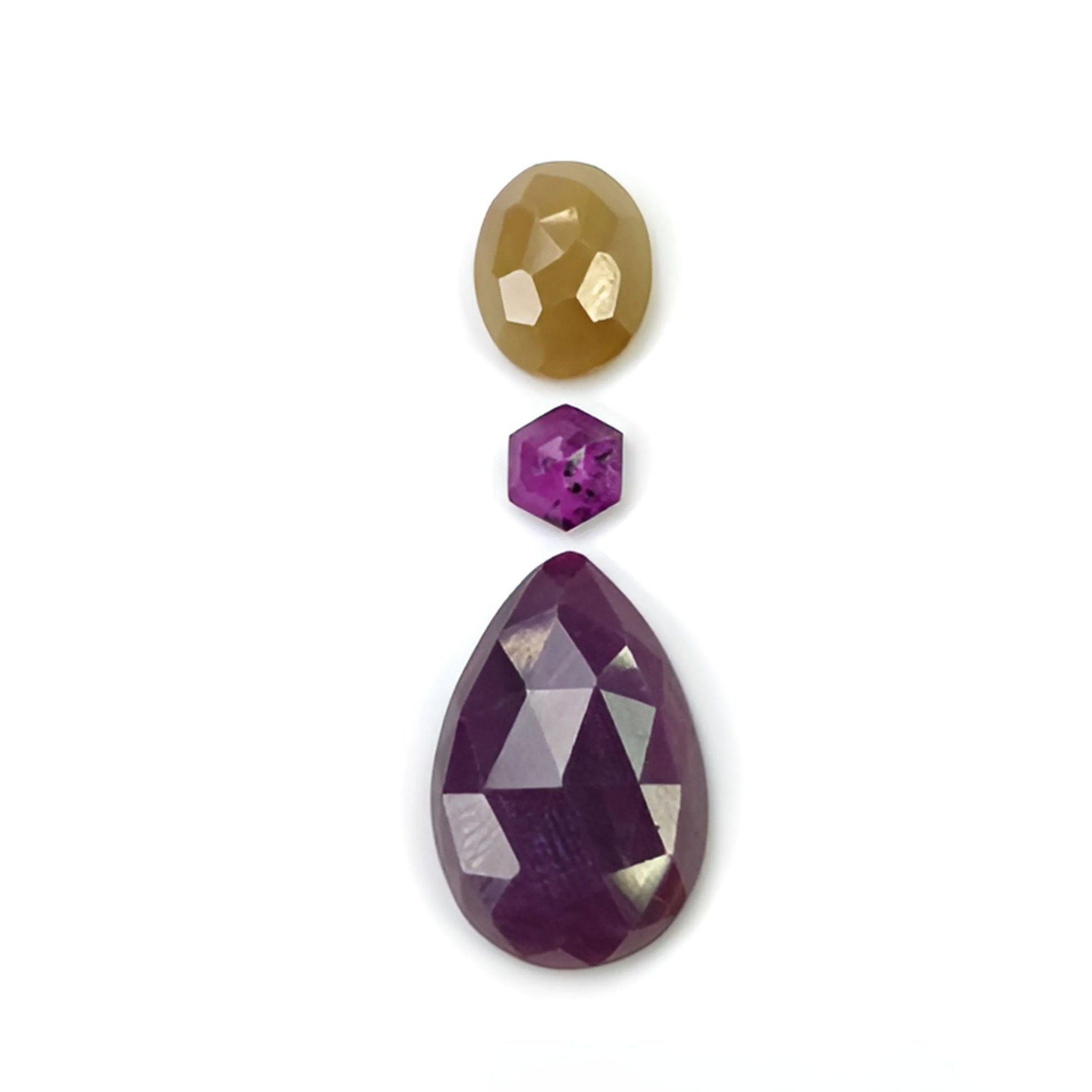 ruby, multi sapphire pear rose cut