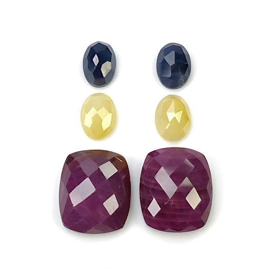 ruby, sapphire cushion & oval rose cut