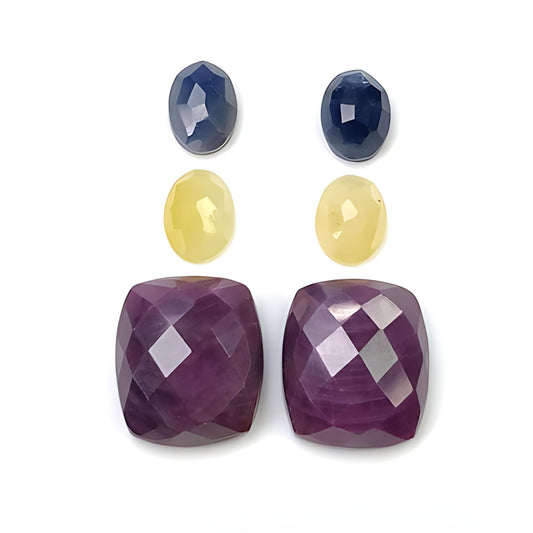 ruby & sapphire cushion, oval rose cut