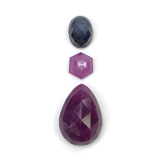 ruby, sapphire oval, pear rose cut
