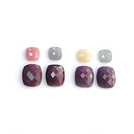 red ruby, multi sapphire cushion rose cut