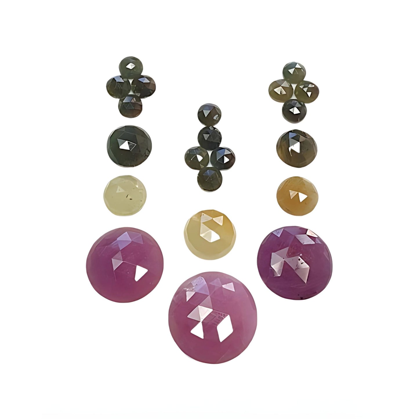 red ruby, multi sapphire round rose cut