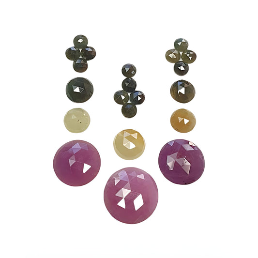 red ruby, multi sapphire round rose cut