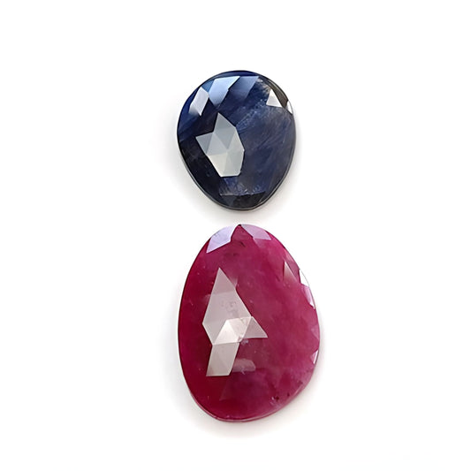 ruby, sapphire egg rose cut slices 