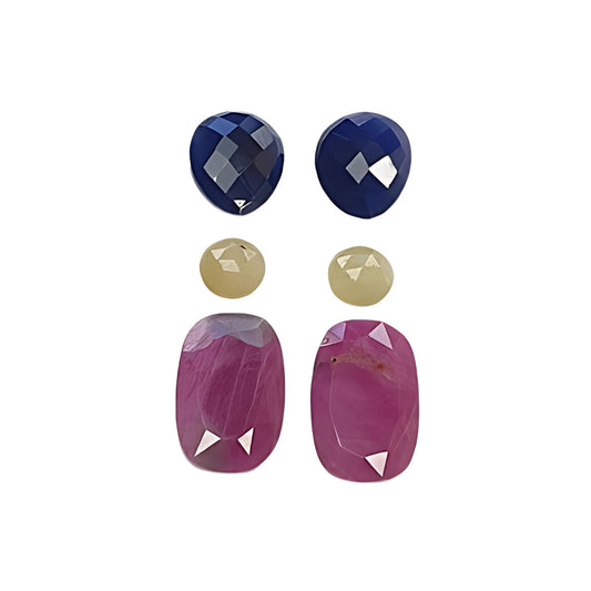 red ruby, multi sapphire cushion rose cut