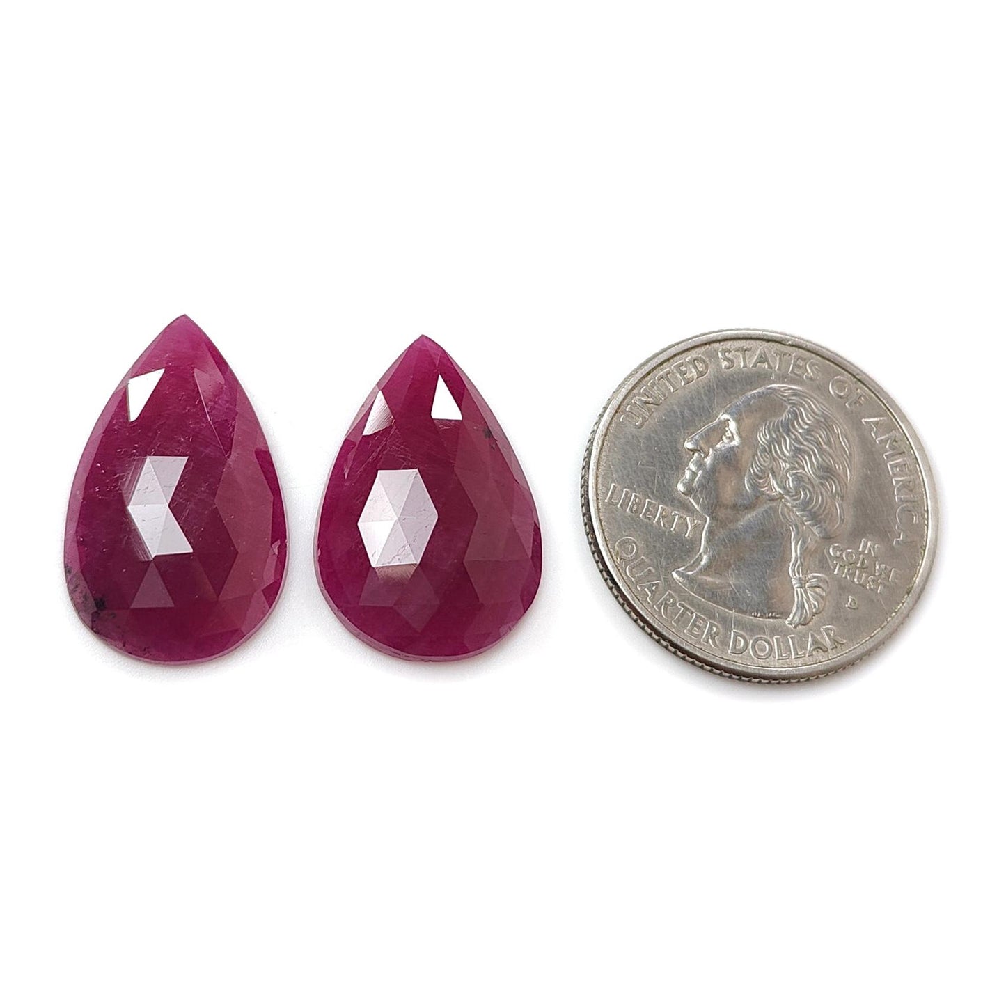 Ruby Gemstone Rose Cut Slices: 25.70cts Natural Untreated Unheated Red Ruby Pear Shape 22*15mm-23*14mm 2pcs Set for Jewelry July Birthstone
